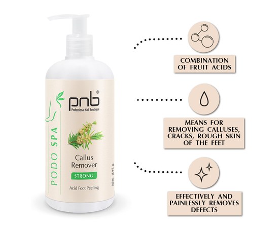 Зображення 4 Кислотний пілінг для педикюру оновлено формулу PNB Callus Remover, 500 мл, Об'єм (мл, г): 500