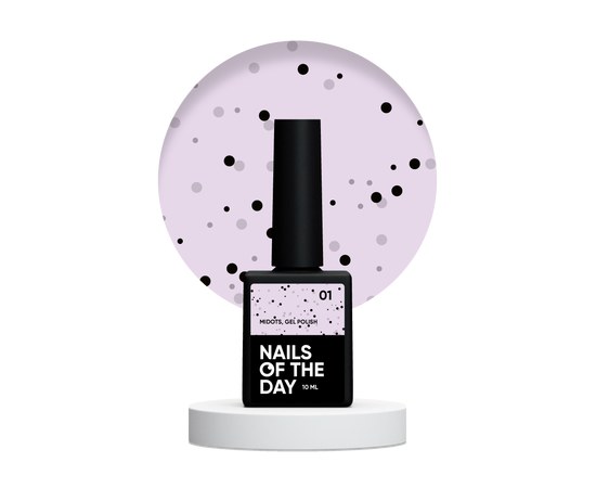Зображення  Nails Of The Day MiDots gel polish №01 – молочно-рожевий гель-лак із чорними крапочками для нігтів, 10 мл, Об'єм (мл, г): 10, Цвет №: 01