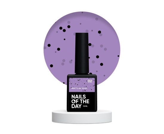 Зображення  Nails Of The Day MiDots gel polish №02 – бузковий гель-лак з чорними крапочками для нігтів, 10 мл, Об'єм (мл, г): 10, Цвет №: 02
