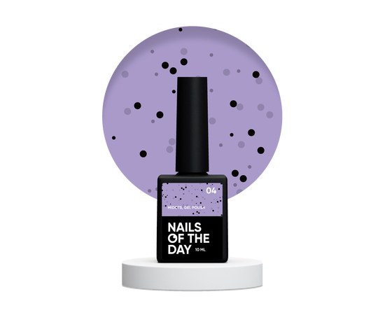 Изображение  Nails Of The Day MiDots gel polish №04 – светло-лиловый гель-лак с черными точечками для ногтей, 10 мл, Объем (мл, г): 10, Цвет №: 04