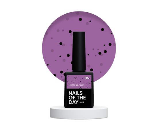 Зображення  Nails Of The Day MiDots gel polish №06 – фіолетовий гель-лак із чорними крапочками для нігтів, 10 мл, Об'єм (мл, г): 10, Цвет №: 06