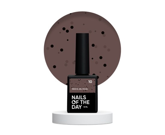 Изображение  Nails Of The Day MiDots gel polish №10 – светло-коричневый гель-лак с черными точечками для ногтей, 10 мл, Объем (мл, г): 10, Цвет №: 10
