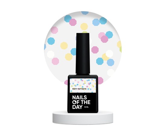 Изображение  Nails Of The Day Party Top matte - matte top with neon hexagons, no sticky ball and no UV filters, 10 ml