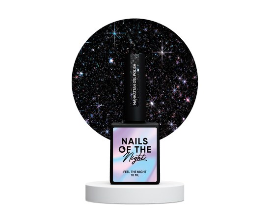 Изображение  Nails Of The Night Cocktails gel Manhattan - black with holographic shimmer reflective gel nail polish, 10 ml, Volume (ml, g): 10, Color No.: Manhattan