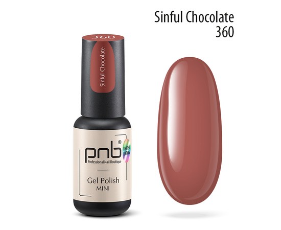 Изображение  Гель-лак для ногтей PNB mini 360 Sinful Chocolate, dark brown, 4 мл, Объем (мл, г): 4, Цвет №: 360