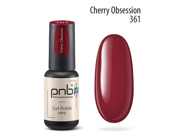 Изображение  Nail gel polish PNB mini 361 Cherry Obsession, ripe cherry, 4 ml, Volume (ml, g): 4, Color No.: 361
