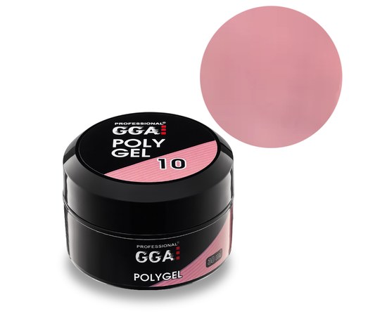 Зображення  Полігель для нарощування нігтів GGA Professional Polygel № 10 рожеве скло, 30 мл