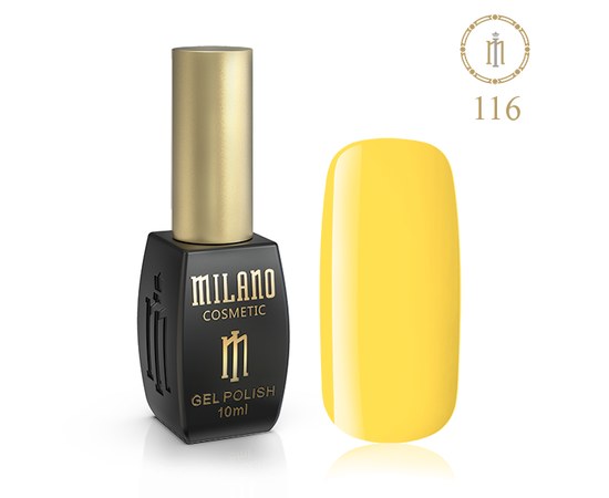 Зображення  Гель лак Milano Palette 10 №116 Сигнальний жовтий, 10 мл, Об'єм (мл, г): 10, Колір: 116