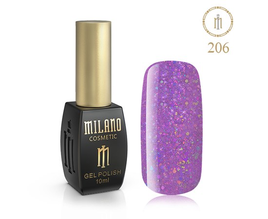 Зображення  Гель лак Milano Palette 10 №206 Блиск аметиста, 10 мл, Об'єм (мл, г): 10, Цвет №: 206