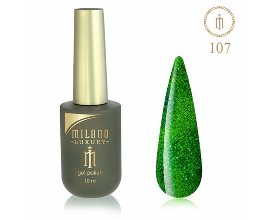 Изображение  Гель лак Milano Luxury №107 Майский зеленый жук, 10 мл, Объем (мл, г): 10, Цвет №: 107