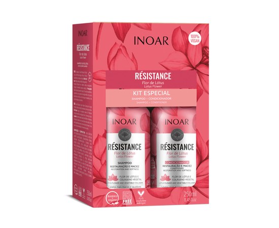 Изображение  Sulfate-free shampoo and conditioner for hair loss Inoar Resistance Flor de Lotus, 2x250 ml