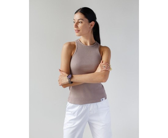 Изображение  Women's ribbed medical T-shirt, coffee s. S, "WHITE ROBE" 349-415-799, Size: S, Color: coffee