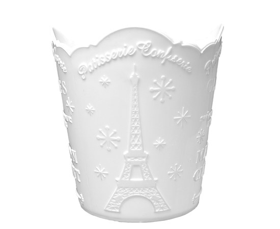 Изображение  Подставка стакан круглый для кисточек , пилочек и маникюрных инструментов "Эйфелева башня", белый 110x100 мм
