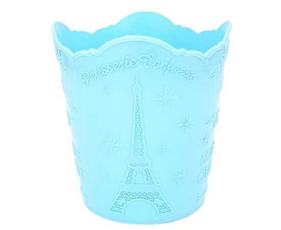 Изображение  Подставка стакан круглый для кисточек , пилочек и маникюрных инструментов "Эйфелева башня", голубой 110x100 мм