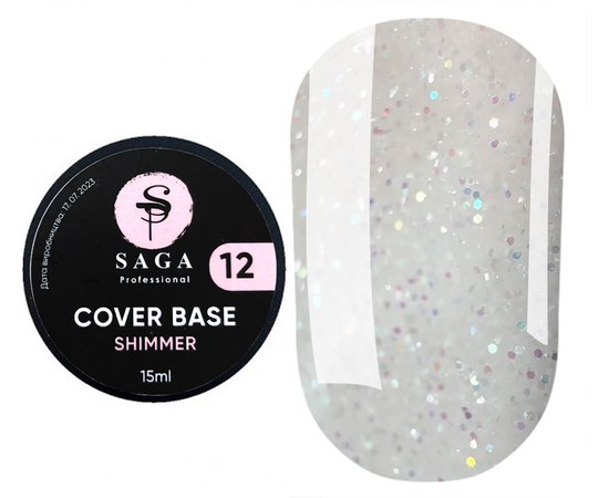 Изображение  Base for gel polish Saga Shimmer Base New No. 12 milky with shimmer, 15 ml, Volume (ml, g): 15, Color No.: 12