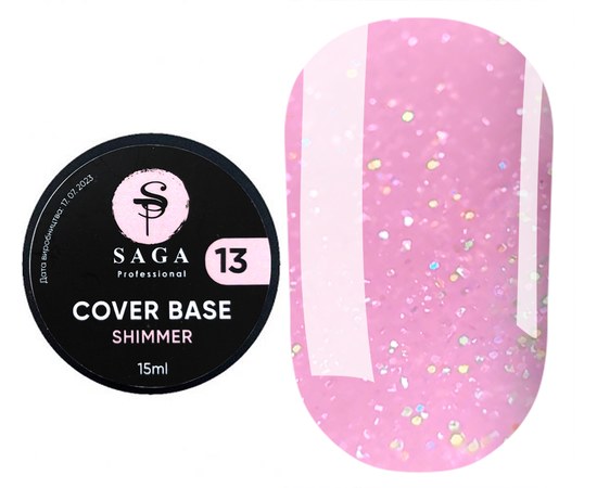 Зображення  База для гель-лаку Saga Shimmer Base New №13 рожевий з шиммером, 15 мл, Об'єм (мл, г): 15, Цвет №: 13