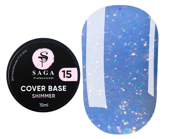 Изображение  База для гель-лака Saga Shimmer Base New №15 голубой с шиммером, 15 мл, Объем (мл, г): 15, Цвет №: 15
