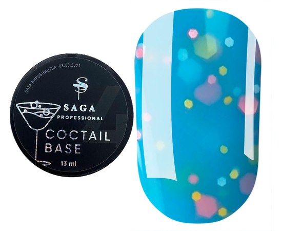 Изображение  Base for gel polish Saga Coctail Base No. 01 blue with flakes, 13 ml, Volume (ml, g): 13, Color No.: 1