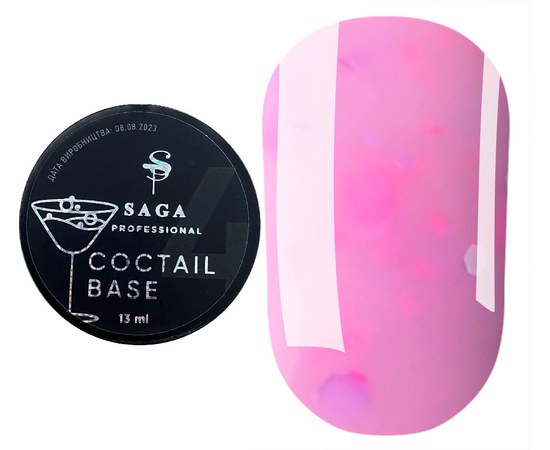 Изображение  Base for gel polish Saga Coctail Base No. 03 light pink with flakes, 13 ml, Volume (ml, g): 13, Color No.: 3