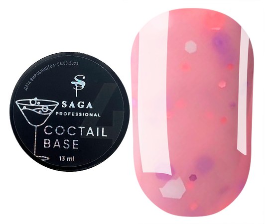 Зображення  База для гель-лаку Saga Coctail Base №04 персиковий з пластівцями, 13 мл, Об'єм (мл, г): 13, Цвет №: 04