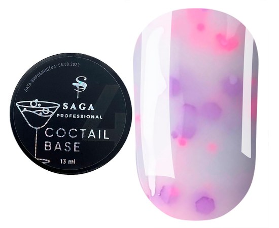 Изображение  Base for gel polish Saga Coctail Base No. 05 milky with flakes, 13 ml, Volume (ml, g): 13, Color No.: 5