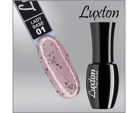 Зображення  Камуфлююча база LUXTON Lady Base №001 молочний з рожевим шимером та чорною поталлю,10 мл, Об'єм (мл, г): 10, Цвет №: 001