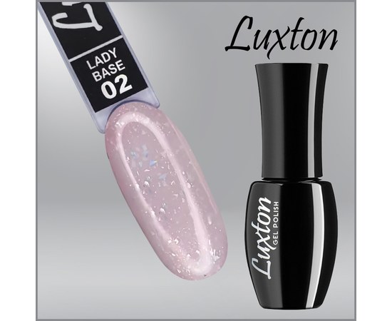 Зображення  Камуфлююча база LUXTON Lady Base №002 молочний з рожевим шимером та голографічною поталлю, 10 мл, Об'єм (мл, г): 10, Цвет №: 002