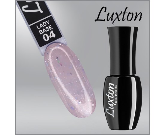 Зображення  Камуфлююча база LUXTON Lady Base №004 молочний з рожевим шимером та блакитною і бірюзовою поталлю,10 мл, Об'єм (мл, г): 10, Цвет №: 004