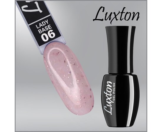 Изображение  Camouflage base LUXTON Lady Base No. 006 milky with pink shimmer and pink gold leaf, 10 ml, Volume (ml, g): 10, Color No.: 6