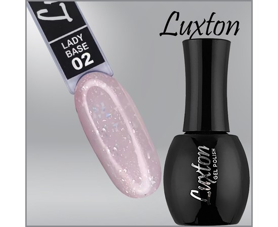 Зображення  Камуфлююча база LUXTON Lady Base №002 молочний з рожевим шимером та голографічною поталлю, 15 мл, Об'єм (мл, г): 15, Цвет №: 002