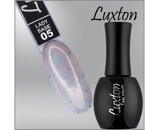 Изображение  Camouflage base LUXTON Lady Base No. 005 milky with pink shimmer and green-turquoise gold leaf, 15 ml, Volume (ml, g): 15, Color No.: 5