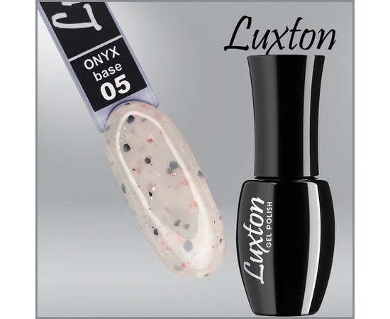 Изображение  Camouflage base LUXTON Onyx Base No. 005 creamy white with black flakes and peach gold leaf, 10 ml, Volume (ml, g): 10, Color No.: 5