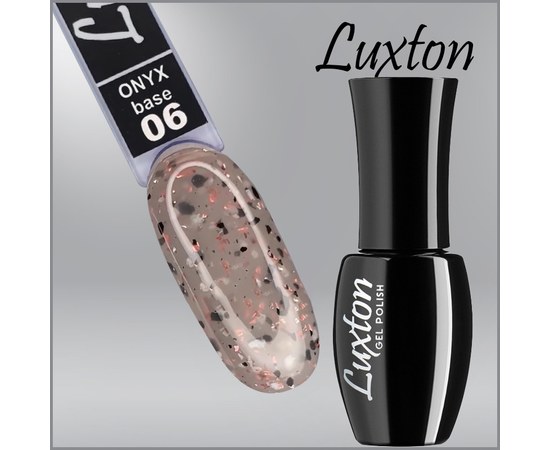Изображение  Camouflage base LUXTON Onyx Base No. 006 gray beige with black and white flakes and peach gold leaf, 10 ml, Volume (ml, g): 10, Color No.: 6