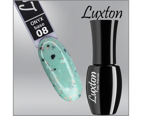 Зображення  Камуфлююча база LUXTON Onyx Base №008 м'ятна з чорними пластівцями і персиковою поталлю, 10 мл, Об'єм (мл, г): 10, Цвет №: 008