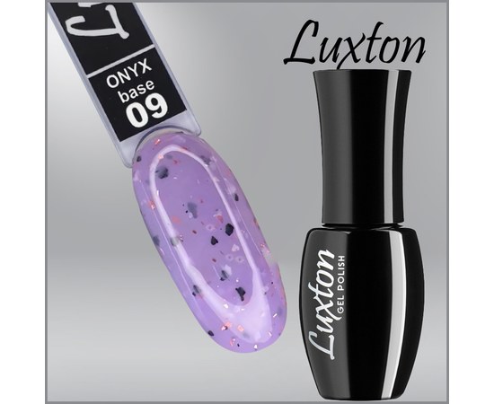 Изображение  Camouflage base LUXTON Onyx Base No. 009 lilac with black and white flakes and peach gold leaf, 10 ml, Volume (ml, g): 10, Color No.: 9