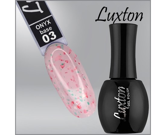 Изображение  Камуфлирующая база LUXTON Onyx Base №003 розовая с красно-зеленой поталью, 15 мл, Объем (мл, г): 15, Цвет №: 003