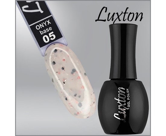 Изображение  Камуфлирующая база LUXTON Onyx Base №005 кремово-белая с черными хлопьями и персиковой поталью, 15 мл, Объем (мл, г): 15, Цвет №: 005