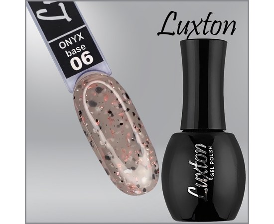 Изображение  Camouflage base LUXTON Onyx Base No. 006 gray beige with black and white flakes and peach gold leaf, 15 ml, Volume (ml, g): 15, Color No.: 6