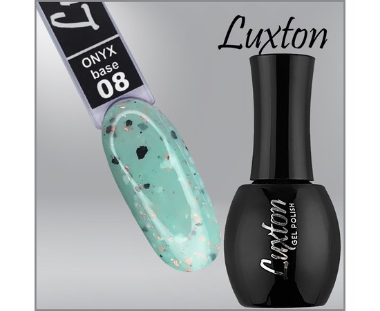 Зображення  Камуфлююча база LUXTON Onyx Base №008 м'ятная з чорними пластівцями і персиковою поталлю, 15 мл, Об'єм (мл, г): 15, Цвет №: 008