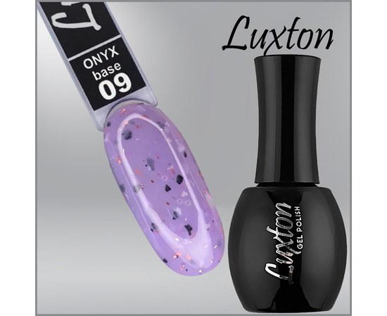 Изображение  Camouflage base LUXTON Onyx Base No. 009 lilac with black and white flakes and peach gold leaf, 15 ml, Volume (ml, g): 15, Color No.: 9