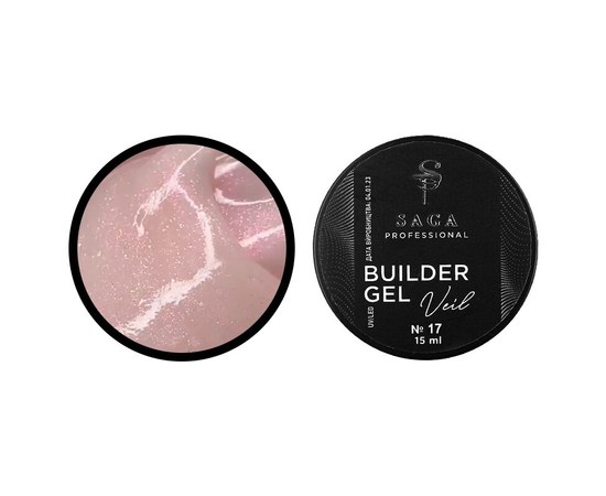 Зображення  Гель для нарощування Saga Builder Gel Veil №17 рожеві перли з перламутром та шиммером, 15 мл, Об'єм (мл, г): 15, Цвет №: 017