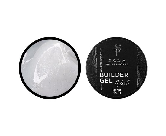 Зображення  Гель для нарощування Saga Builder Gel Veil №18 молочні перли з перламутром та шиммером, 15 мл, Об'єм (мл, г): 15, Цвет №: 018