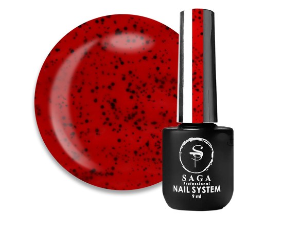Изображение  Gel polish Saga Black Snow No. 01 red with black dots, 9 ml, Volume (ml, g): 9, Color No.: 1
