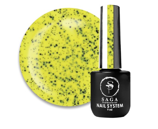 Изображение  Gel polish Saga Black Snow No. 07 lime yellow with black dots, 9 ml, Volume (ml, g): 9, Color No.: 7