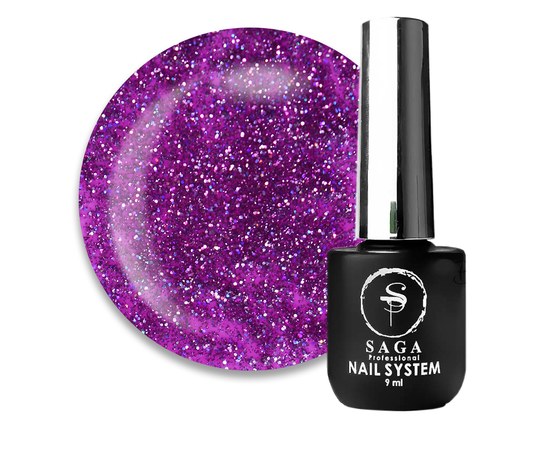 Изображение  Gel polish Saga Fiery Gel No. 45 purple with reflective shimmers and sparkles, 9 ml, Volume (ml, g): 9, Color No.: 45