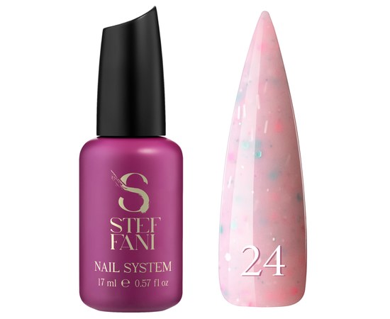 Изображение  Base camouflage for gel polish Steffani Cover Base №24 pink jelly with confetti and shavings, 17 ml, Volume (ml, g): 17, Color No.: 24