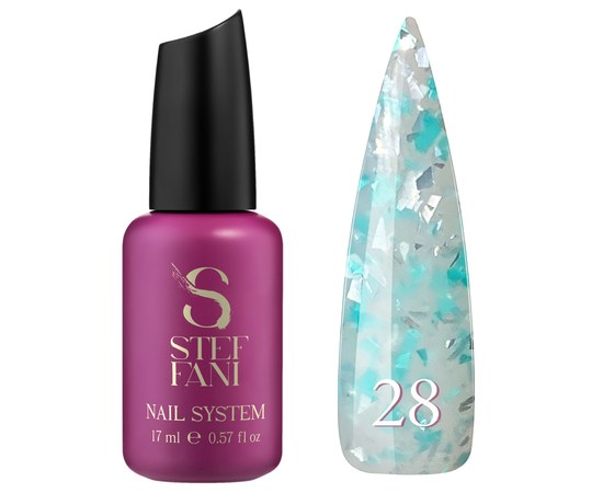 Изображение  Base camouflage for gel polish Steffani Cover Base №28 translucent milky with green-turquoise and silver shimmer, 17 ml, Volume (ml, g): 17, Color No.: 28