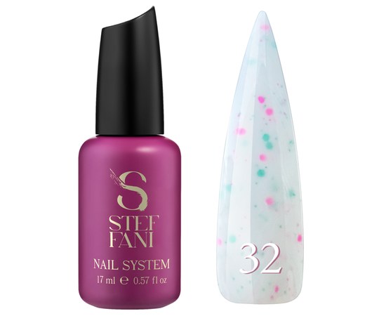 Изображение  Base camouflage for gel polish Steffani Cover Base №32 milky with green, pink confetti and shavings, 17 ml, Volume (ml, g): 17, Color No.: 32