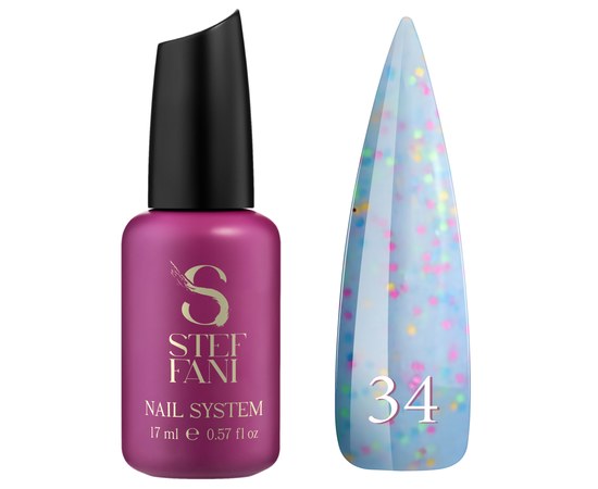 Изображение  Base camouflage for gel polish Steffani Cover Base №34 blue with small colored flakes, 17 ml, Volume (ml, g): 17, Color No.: 34