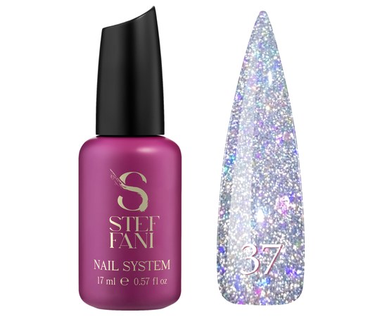 Изображение  Base camouflage for gel polish Steffani Cover Base №37 mix of pink glitter and silver shimmer on a transparent base, 17 ml, Volume (ml, g): 17, Color No.: 37